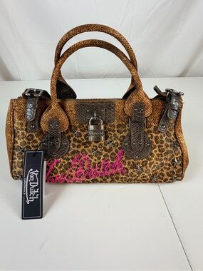 Von Dutch Bree Leopard Print Satchel Handbag  NWT Y2K
